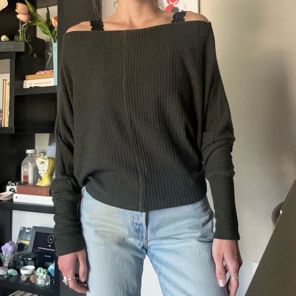 Project Social T Waffle Knit Off Shoulder Sweater - Picture 1 of 7